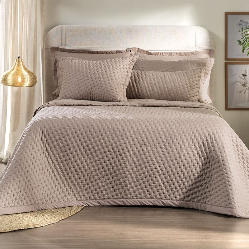 COLCHA QUEEN TOQUE ACETINADO LABIRINTO CHAMPANHE