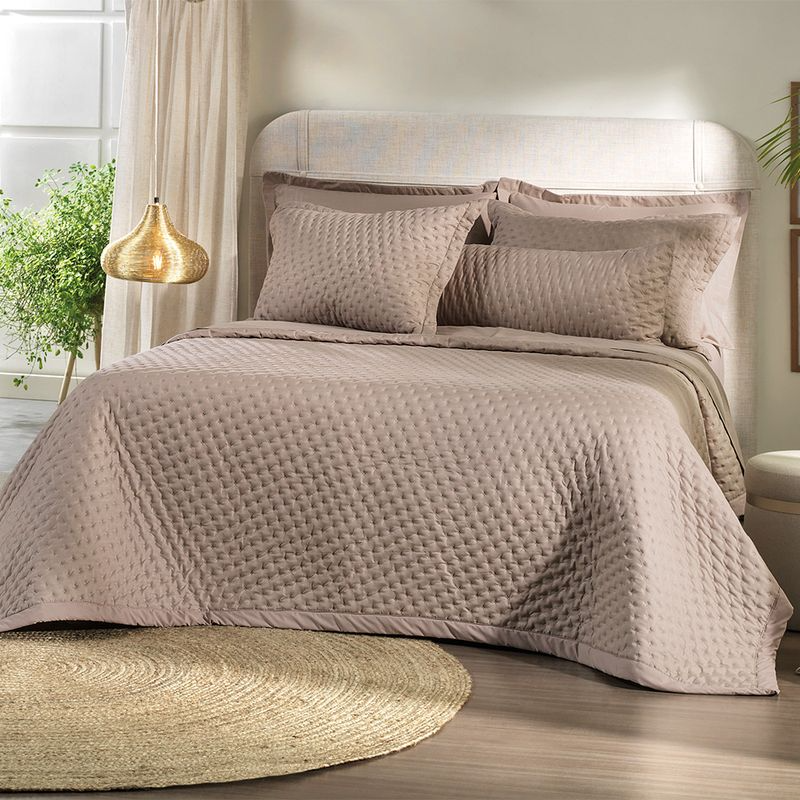 COLCHA QUEEN TOQUE ACETINADO LABIRINTO CHAMPANHE