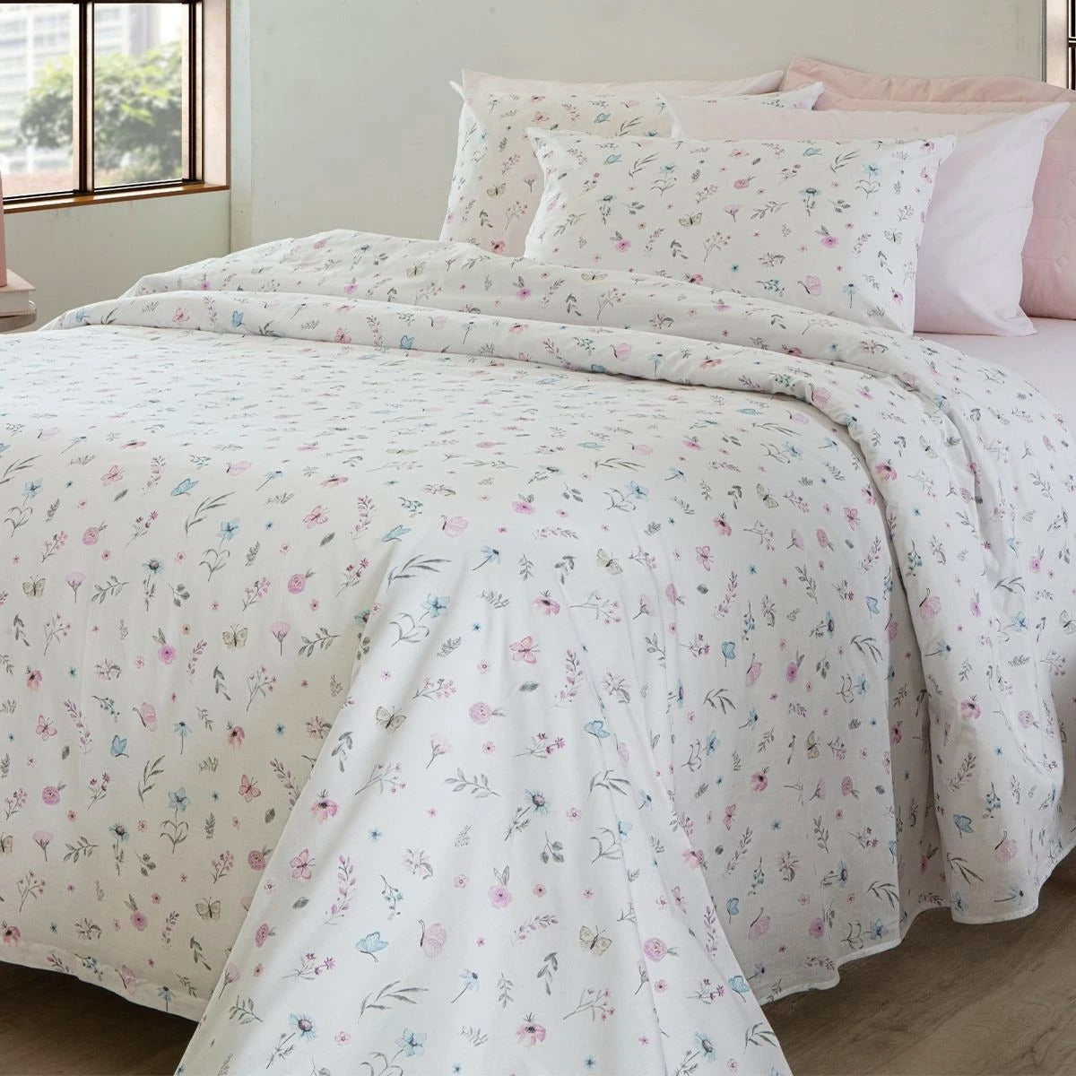 JOGO DE CAMA PERCAL 180 FIOS QUEEN MARIPOSY